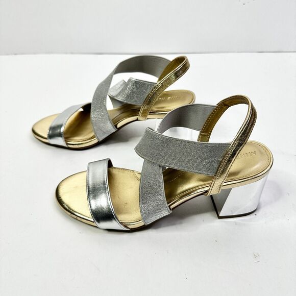 Anne Klein Sandals Women 6M Gold Silver Rayna Chunky Block Heel Festival Boho - Picture 1 of 8